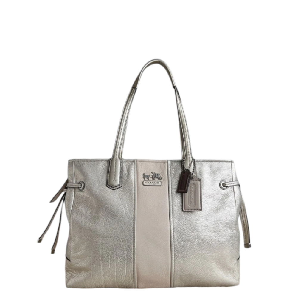 Coach Silver and Cream Tote Bag